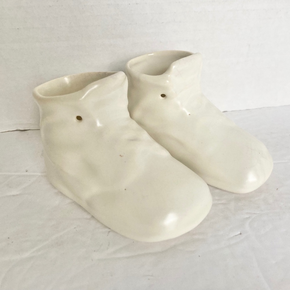 Vintage Ceramic Baby Boots Pair Shoes Booties